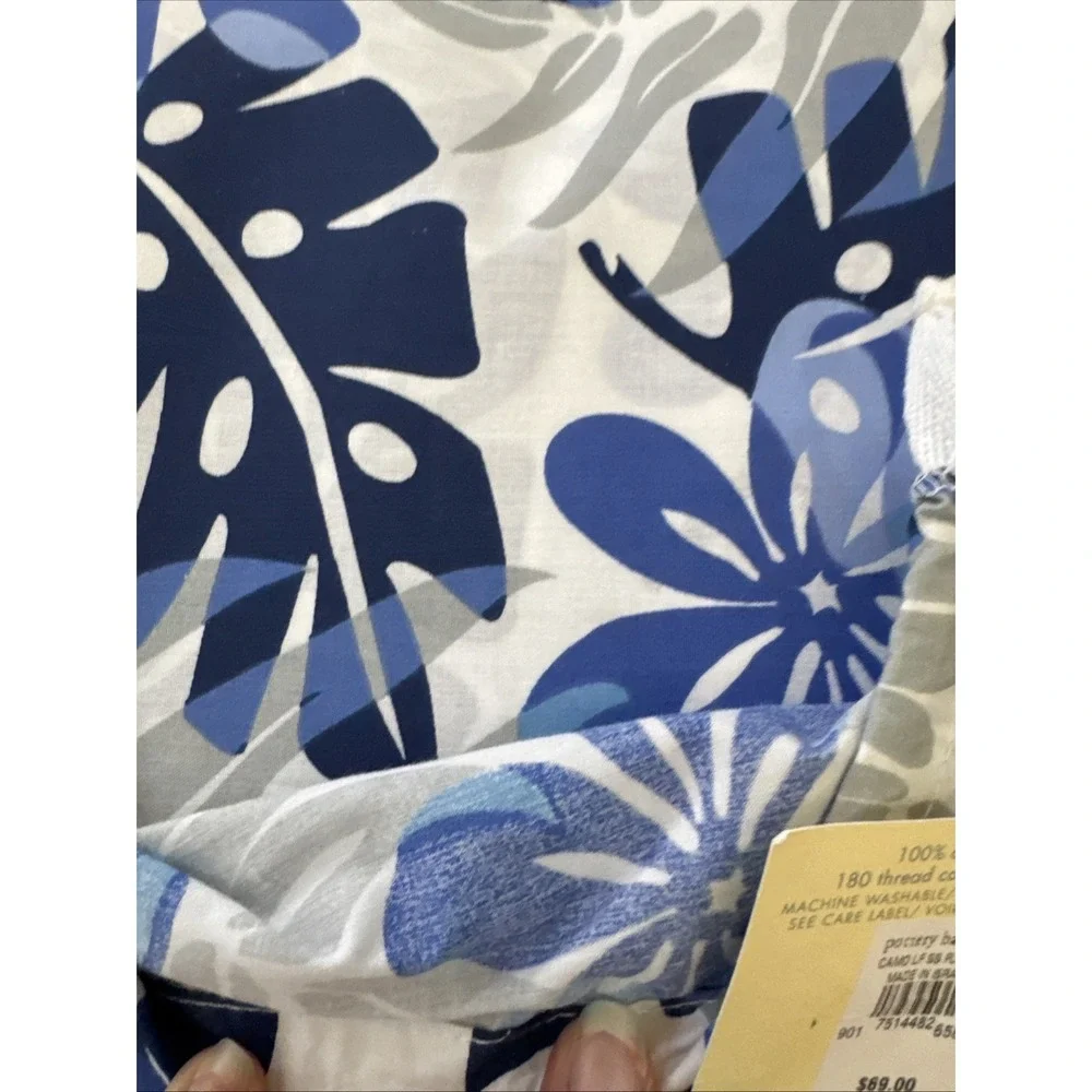 POTTERY BARN PB KIDS Full Flat Sheet Camouflage Blue Tropical Leaf Cotton NEW‎